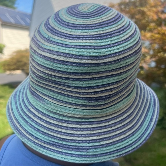 100% Paper Floppy Tie Summer Hat Blue/Baby Blue/White Versatile Garden Bucket - Picture 12 of 13